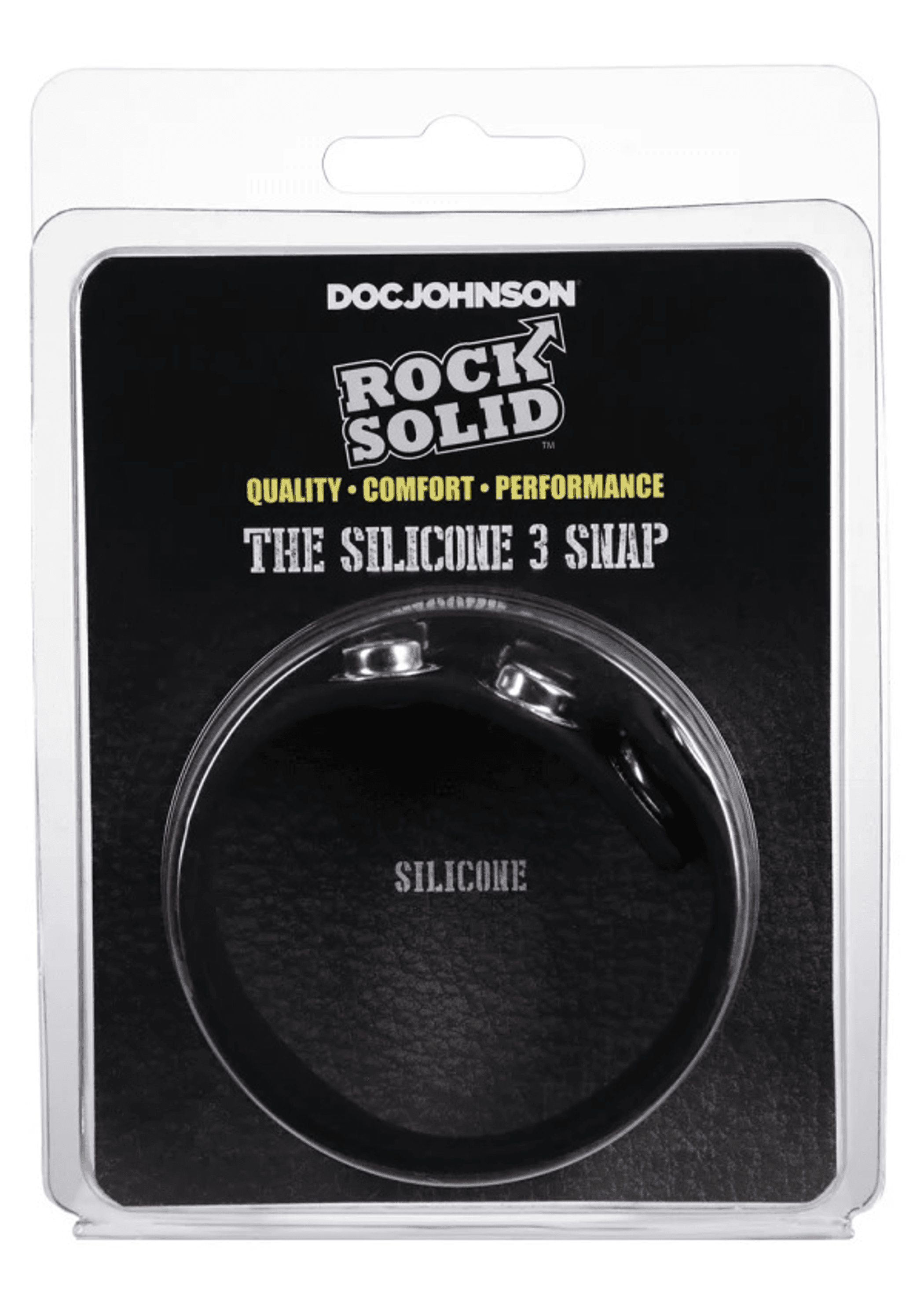 Rock Solid Silicone 3 Snap - Black Adjustable Cock Ring