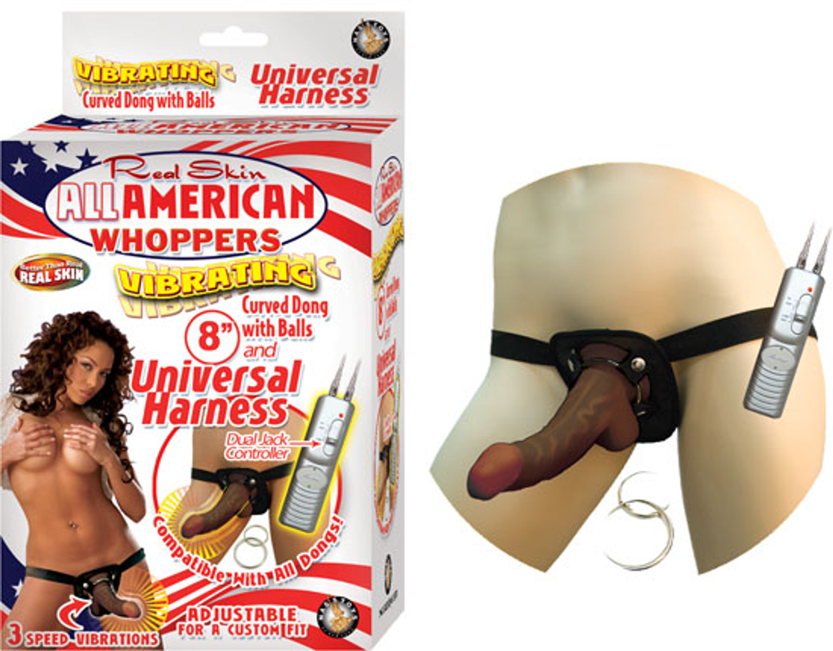 Whoppers Vibrating 8-Inch Dong & Harness Set