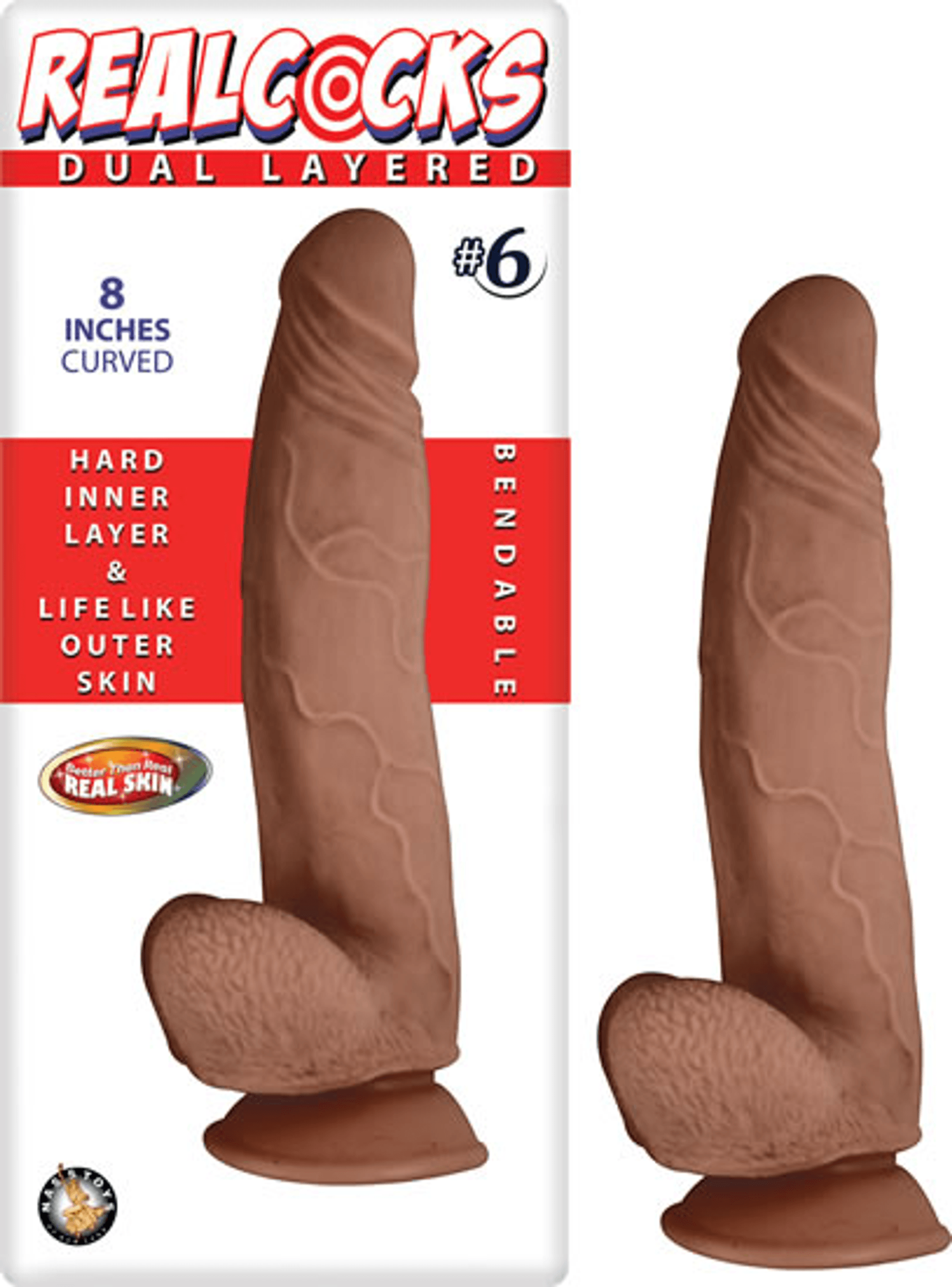 Real Cocks Dual-Layered Curved 8-Inch Dildo in Brown