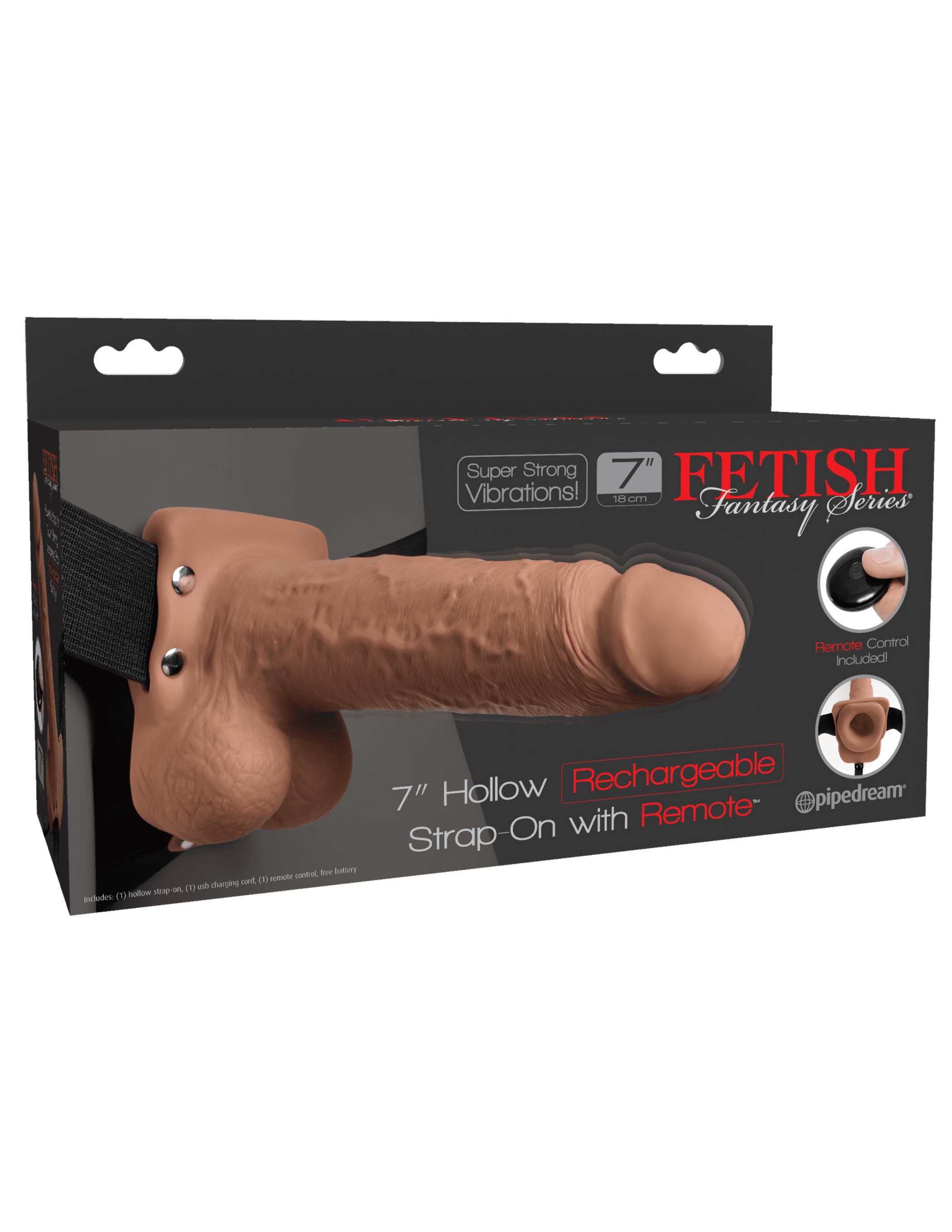 7-Inch Hollow Rechargeable Strap-On with Remote - Tan