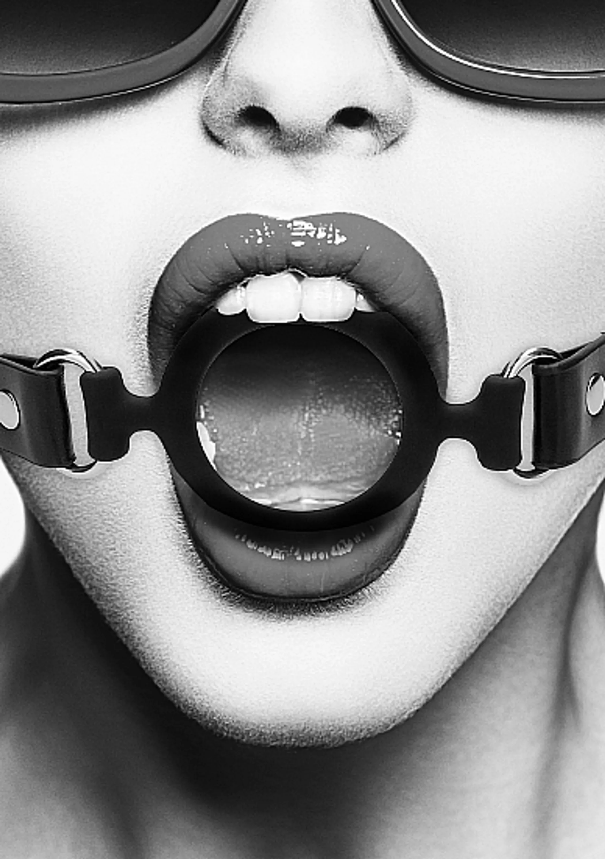 Black and White Silicone Ring Gag With Adjustable Straps