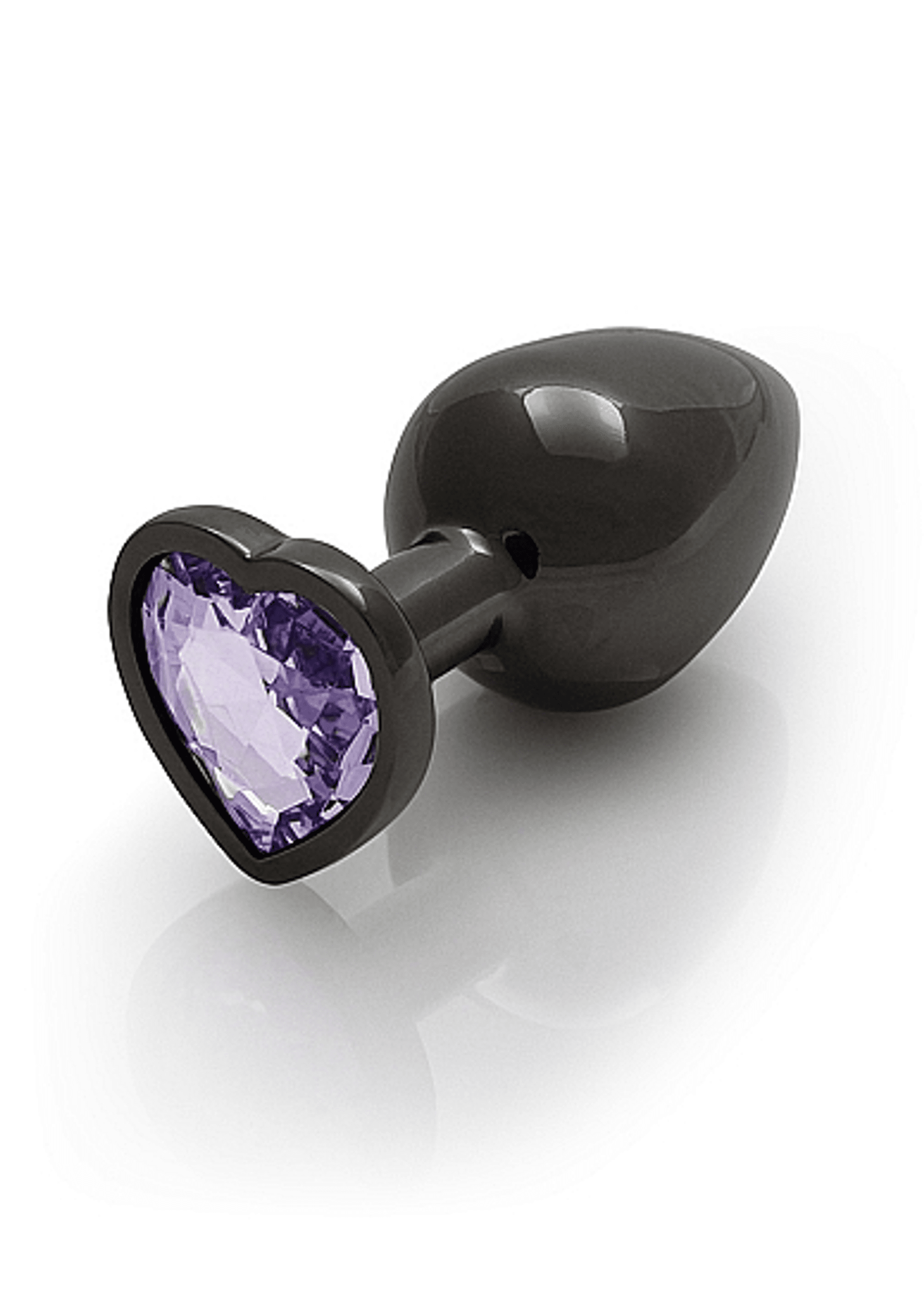 Heart Gem Butt Plug Medium Gunmetal Amethyst