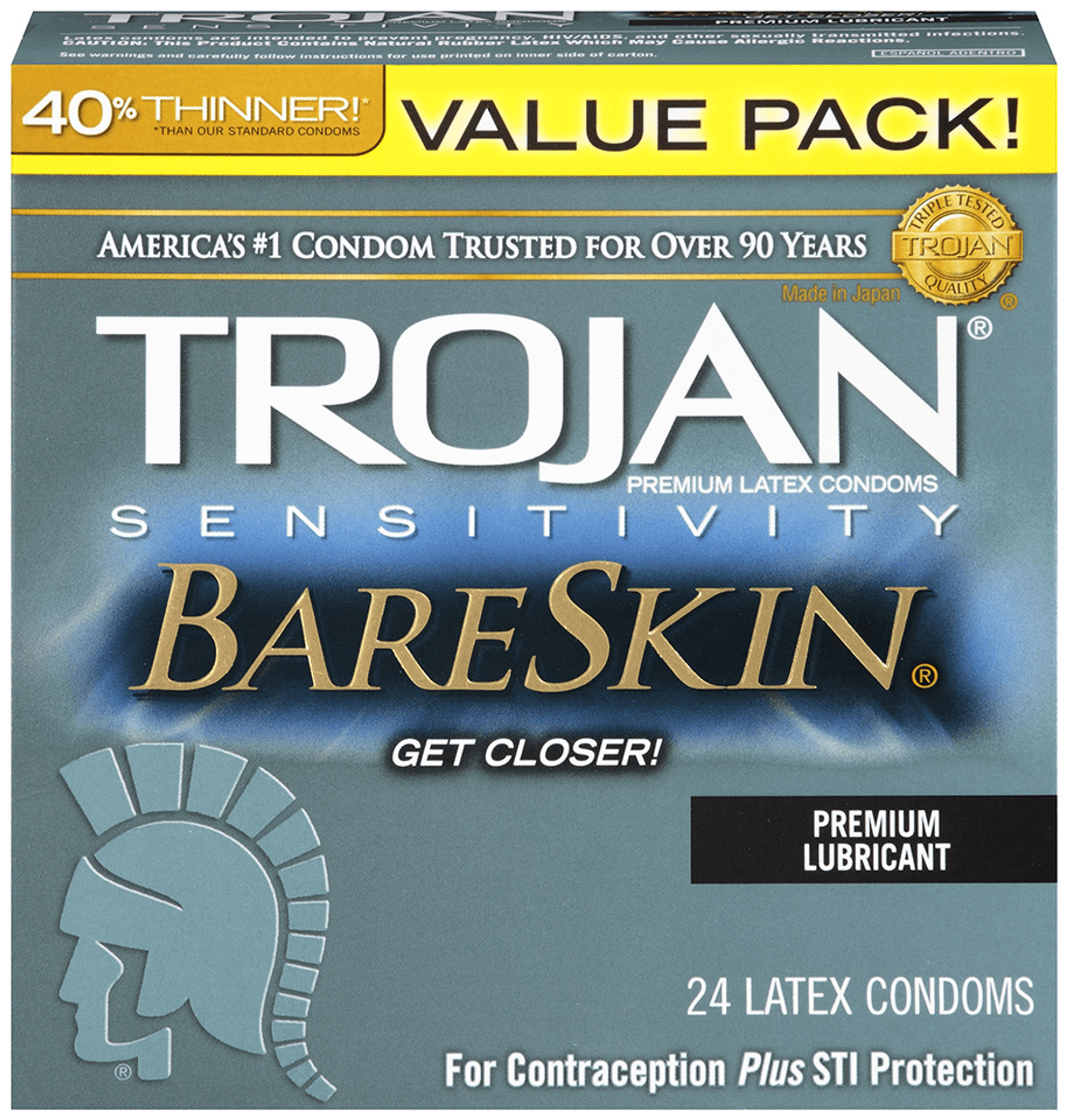 Trojan Bareskin Lubricated Condoms 24 Pack